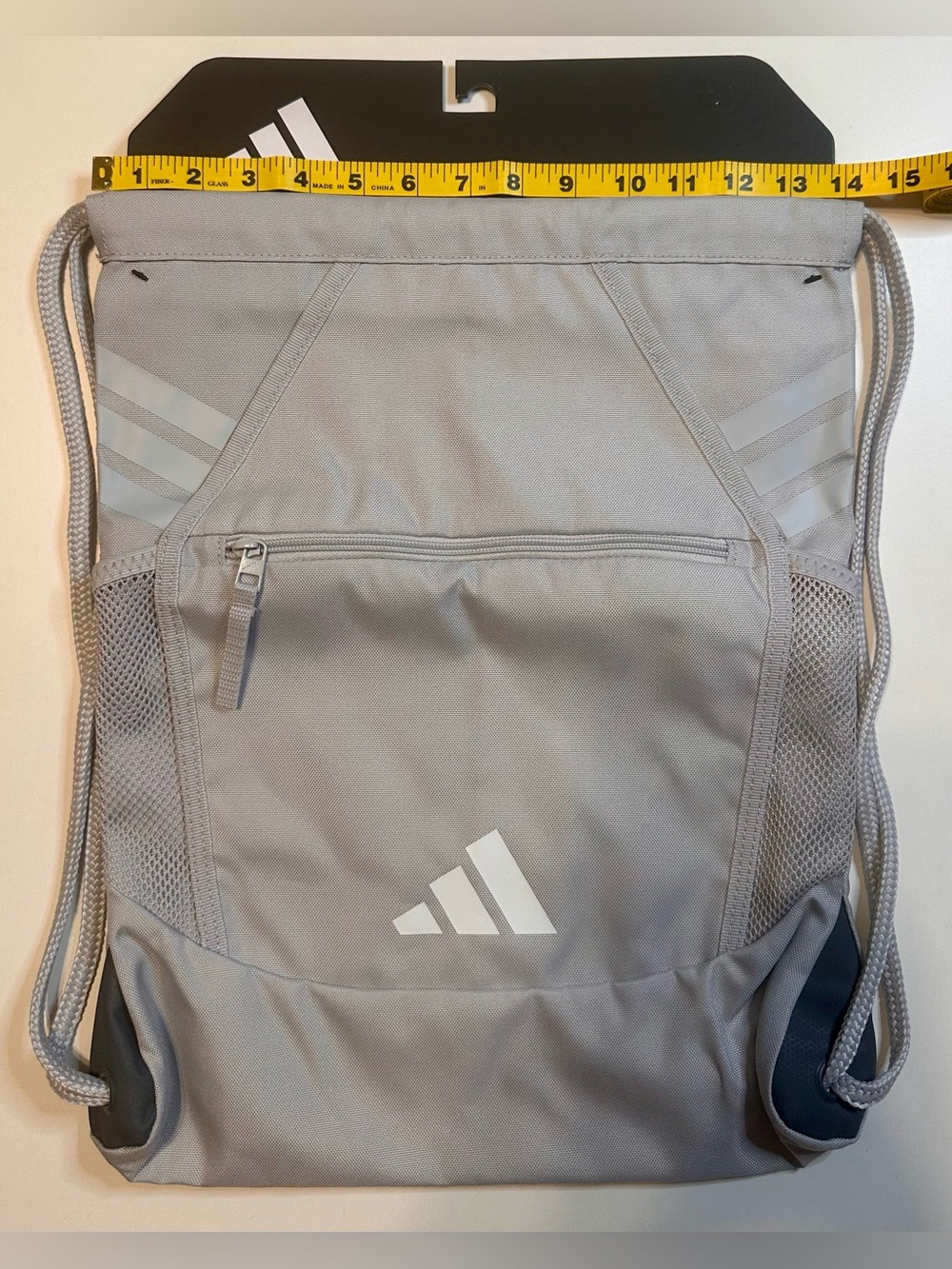 🩶Adidas Gray Drawstring Backpack Water Bottle Holders NWT🤍 - Picture 3 of 4